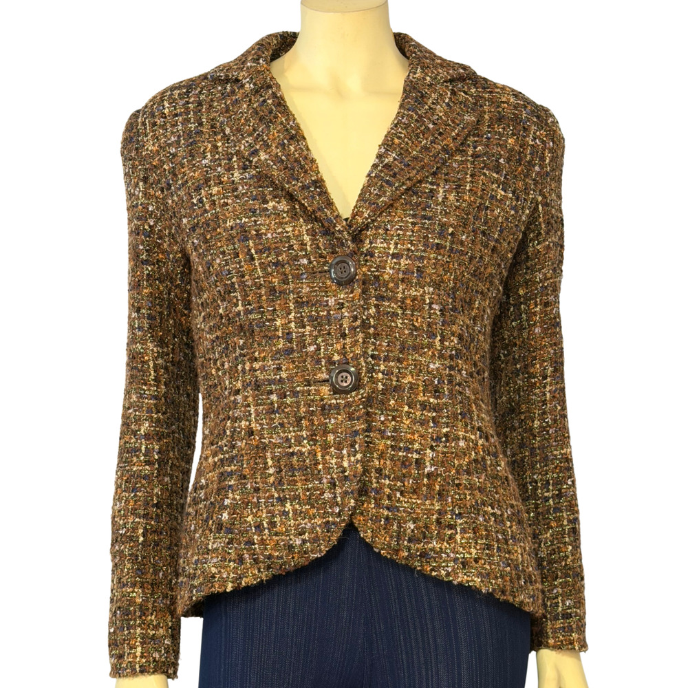 Coldwater Creek Sz 4 Tweed Blazer Equestrian Style 2 Button Rounded Hem Wool